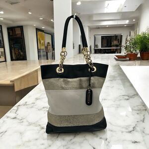 Cynthia Rowley Gold Chain Black Gold Off White Leather Tote Shoulder Bag